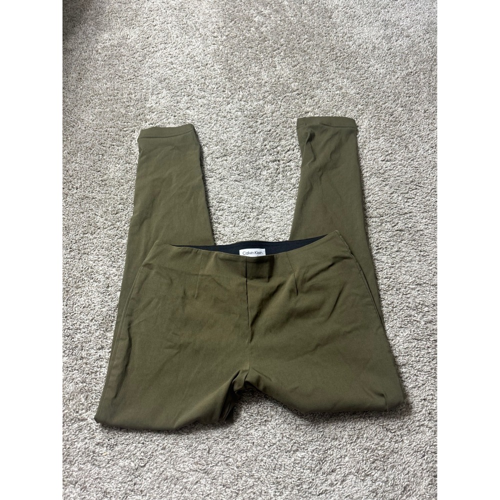Calvin Klein Womens Olive Green Pull On Slim Leg Trousers Size 8